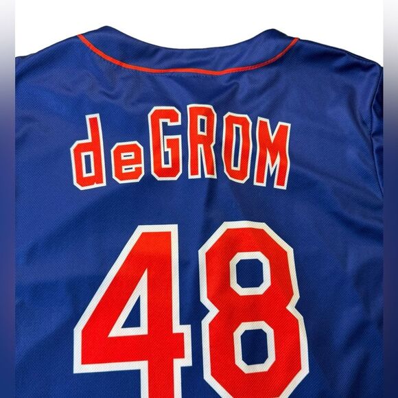 New York Mets Jacob deGrom #48 Jersey Geico MLB Blue - Picture 6 of 8